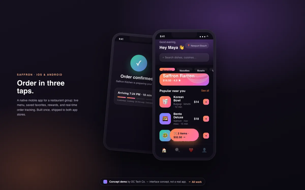 Mobile product UI built by OC Tech Co.