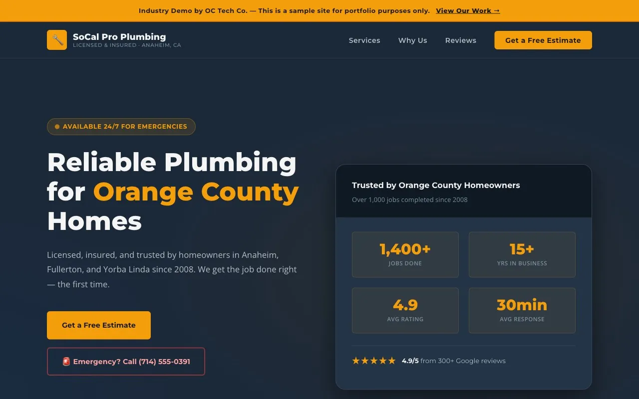 Home services website demo by OC Tech Co.