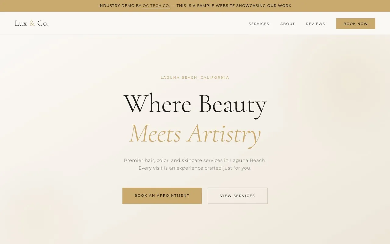 Salon website demo by OC Tech Co.